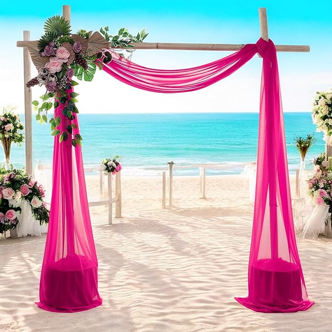 MDS Halloween Chiffon Draping Fabric - 2 Panel, 30" Wide x 40ft Long - Sheer Spooky Arbor & Canopy Drapery for Haunted House Backdrops, Party Ceilings, DIY Costumes & Themed Events - Hot Pink