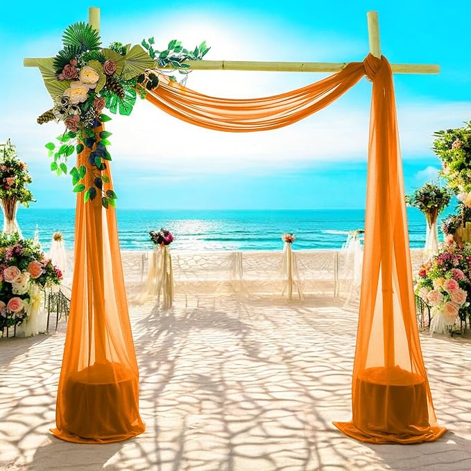 MDS Halloween Chiffon Draping Fabric - 2 Panel, 30" Wide x 100ft Long - Sheer Spooky Arbor & Canopy Drapery for Haunted House Backdrops, Party Ceilings, DIY Costumes & Themed Events - Orange