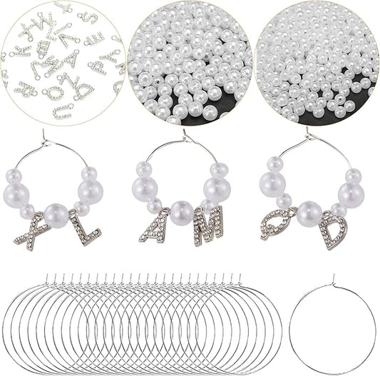 50 Sets Wine Glass Charms, Wine Charms for Stem Glasses, DIY Reusable Drink Markers for Weddings & Bachelorette with Alphabet Beads