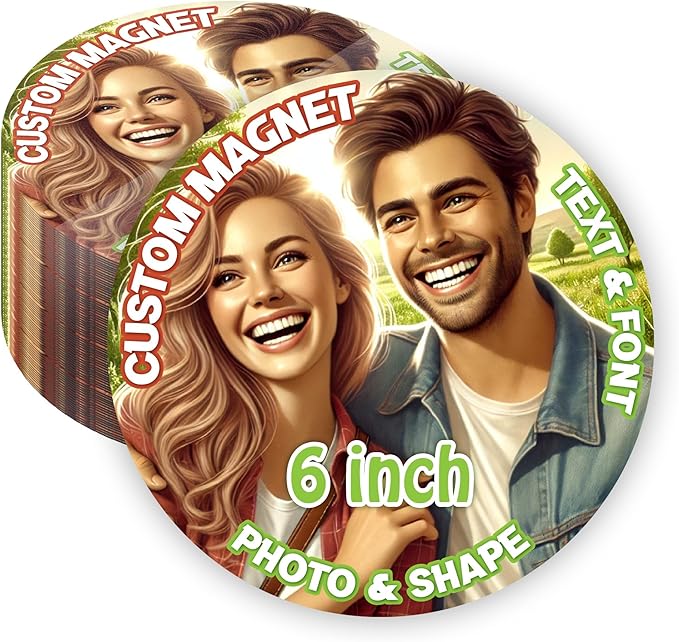 KETABAO – 6" Add Your Image Create Circle Photo Magnets - Photo Fridge, Storage Cabinet and Car Decoration Magnets