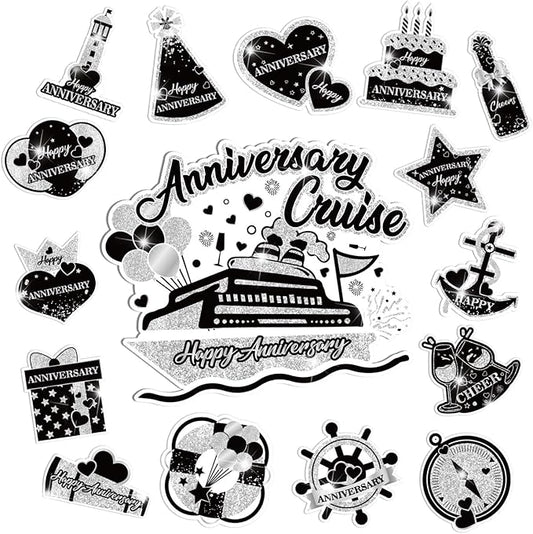 Happy Anniversary Cruise Door Magnets Decorations,Black Silver Happy Anniversary Cruise Ship Door Decor Magnetic for Married Men Women Wedding Party Refrigerator Fridge Car Kitchen Garage Personalized