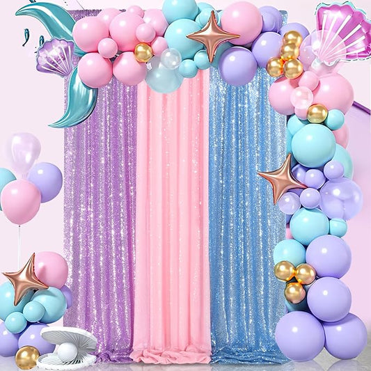 Backdrop Curtains Light Purple Sequin Photo Background Drapes 6 Pieces 2ftx8ft Glitter Lavender Fabric Wedding Party Decor