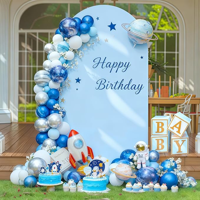 6FT Blue Arch Backdrop Cover - Polyester Fitted Wedding Arch Stand Covers Round Top Chiara Arch Backdrop Cover for Birthday Party Banquet Photo Background Decoration