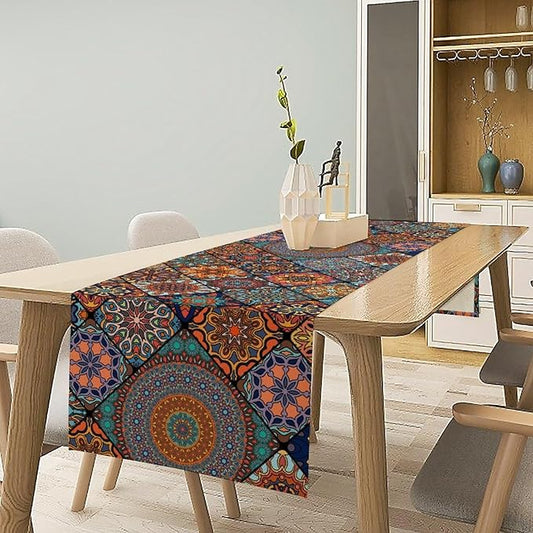 Bohemian Table Runner, Colorful Vintage Indian Mandala Floral Table Runners for Kitchen Dining Coffee Table Indoor Outdoor Party Decor, 13x36inch