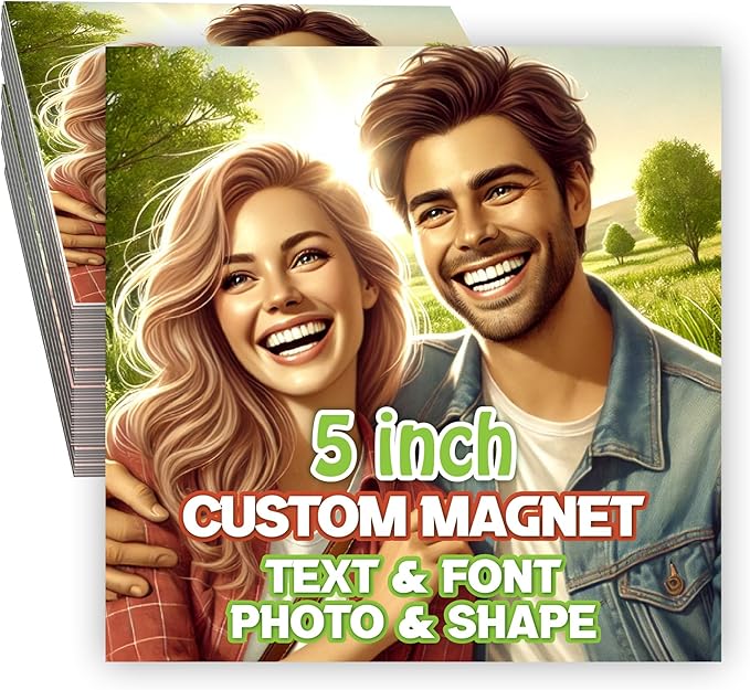 KETABAO – 5" Personalized Square Magnetic Photo Picture Frames - Custom Refrigerator and Car Magnets for Decorations and Gifts