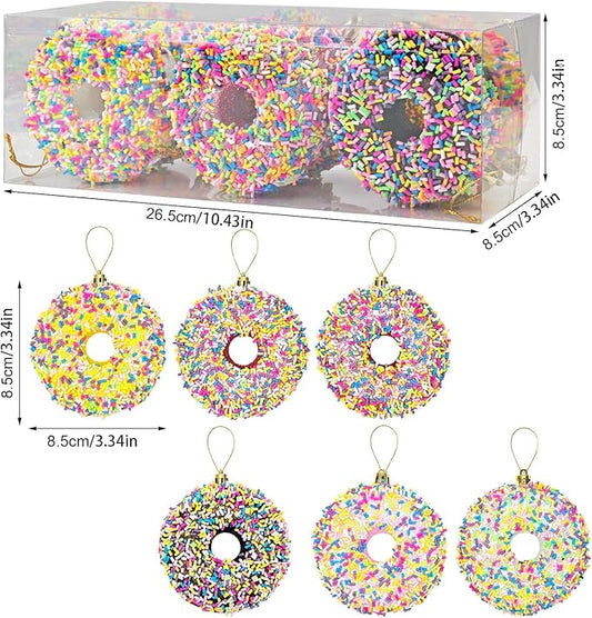 LANGXUN 6pcs Donut Candy Land 2025 Xmas Birthday Party Wedding Suppiles Decoration, Hanging Candy Cane Christmas Tree Décor, Christmas Decorative Hanging Ornaments Crafts