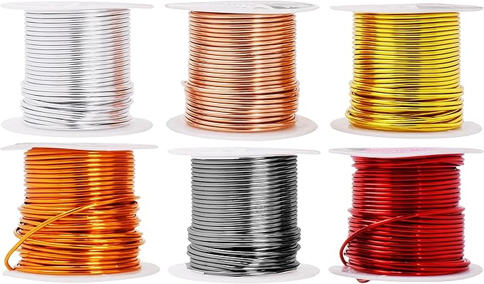 Mandala Crafts 14 Gauge Anodized Aluminum Craft Wire for Jewelry Making – 330 FT Colored Flexible Silver Copper Light Gold Gray Gold Red Wire - Bendable for Bonsai Armature Crafting Sculpting