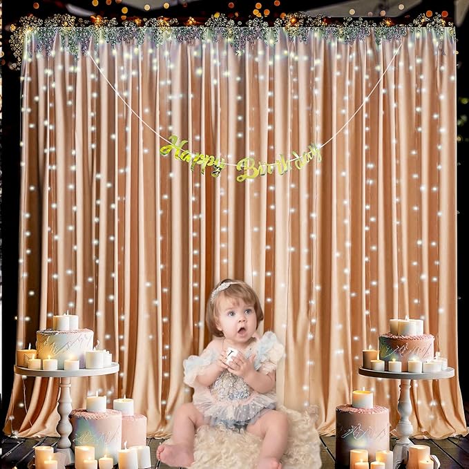10 x 10 Feet Khaki Backdrop Curtain for Partie, Background Curtains for Photoshoot, Birthday, Wedding, Halloween, Thanksgiving, Christmas Day, New Year Party Decorations 5Ft x 10Ft, 2 Panels