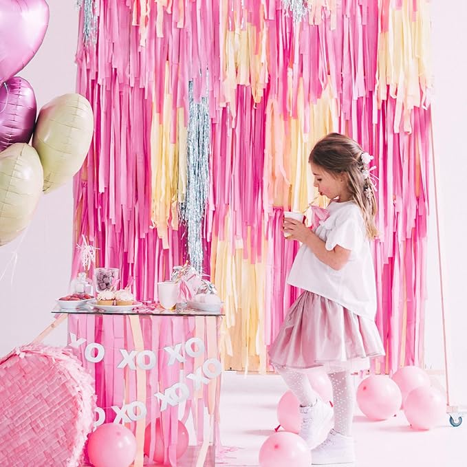 PartyWoo Pink and Red Crepe Paper Streamers 4 Rolls 328 ft Pack of Hot Pink and Red Crepe Paper for Baby Shower Valentine's Day Bachelorette Birthday Party Decorations (1.8 Inch x 82 Ft/Roll)
