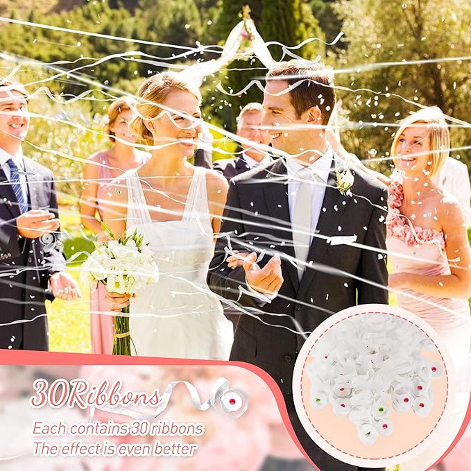 48Pack White Streamer Poppers,Hand Throw Streamer Poppers,No Mess Confetti Poppers for Birthday,Wedding,Party,Celebrations,School Opening,Graduation,Retirement Party (white 48pack)