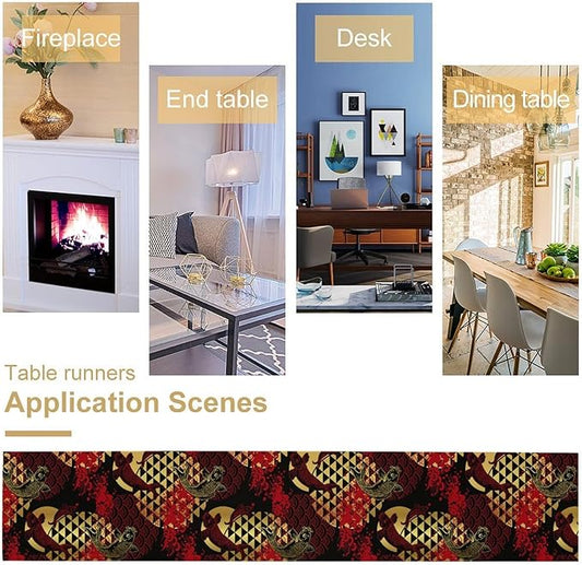 Japanese Table Runner Oriental Tradition Kio Fish Red Art Printed Burlap Runner Home Kitchen Dining Table Living Room Decor Fabric 1 Panel W13xL108in