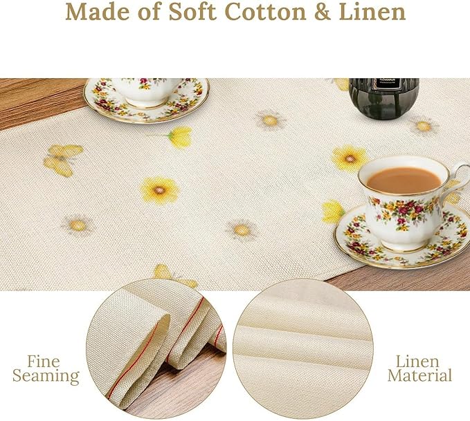 Flower Table Runner, Colorful Watercolor Pink Flower Plants Nature Butterfly Table Runner for Kitchen Dinner Living Room Home Party, 13x120 Inch