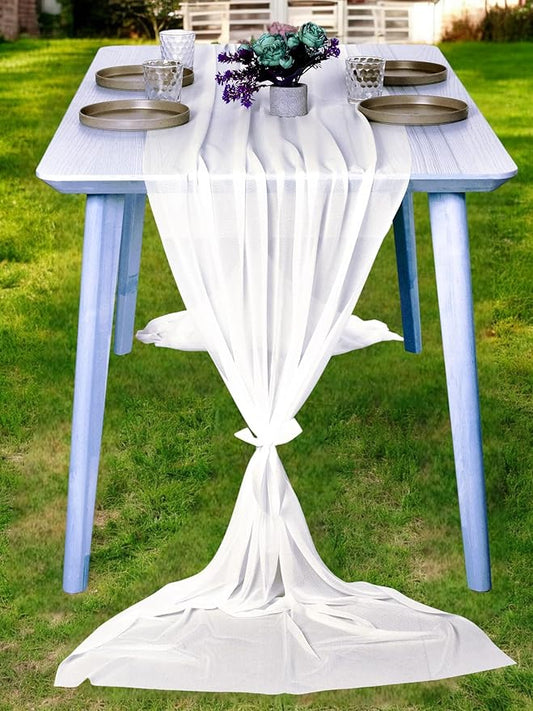 MDS Halloween Chiffon Table Runner - 10 Pack, 29 x 170 Inches, 14ft Each - Sheer Spooky Table Runners for Haunted House Parties, Trick-or-Treat Tables, Witchy Décor, Wedding & Events - Ivory