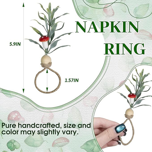 MAOANME Napkin Rings Set of 12, Rustic Eucalyptus Napkin Holder Rings with Wood Bead, Farmhouse Green Leaf Napkin Ring Bulk, Boho Napkin Ring for Wedding, Table Decor