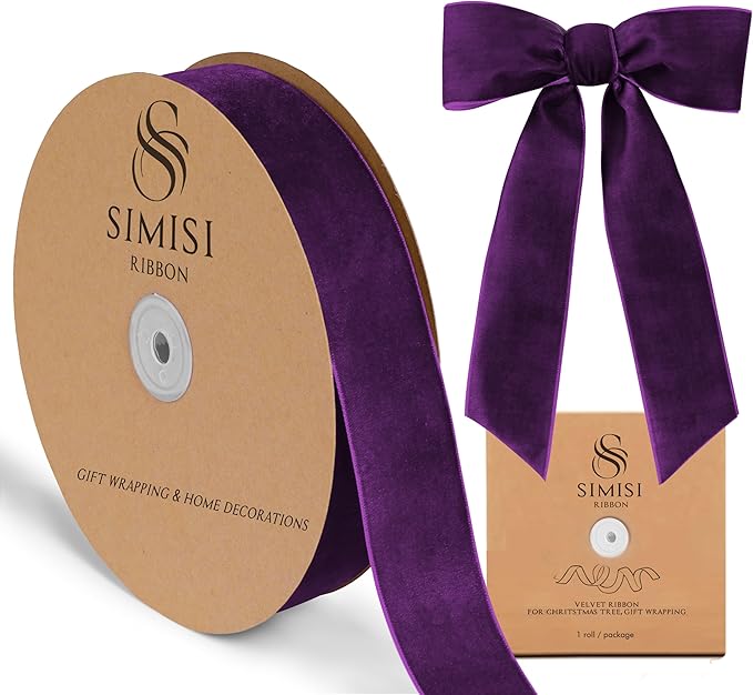 Purple Velvet Ribbon 1.5'' 25 Yards for Christmas Tree, Gift Wrapping, Flower Bouquet, Wreath Decorations, Bow Making