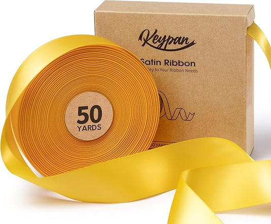 Yellow Ribbon 1-1/2 Inch x 50 Yards Double-Faced Satin Ribbons for Crafts Gift Wrapping Flower Bouquet Wedding Paper Holiday Decorating