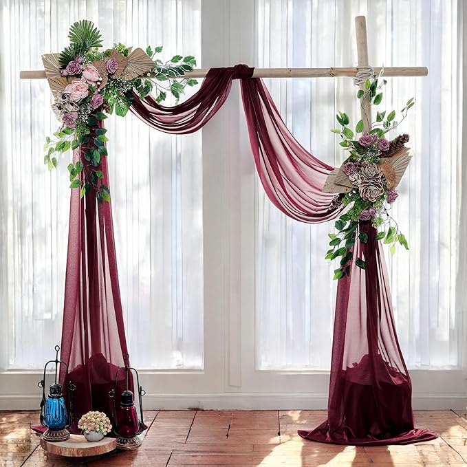 MDS Halloween Chiffon Draping Fabric - 1 Panel, 30" Wide x 50ft Long - Sheer Spooky Arbor & Canopy Drapery for Haunted House Backdrops, Party Ceilings, DIY Costumes & Themed Events - Burgundy
