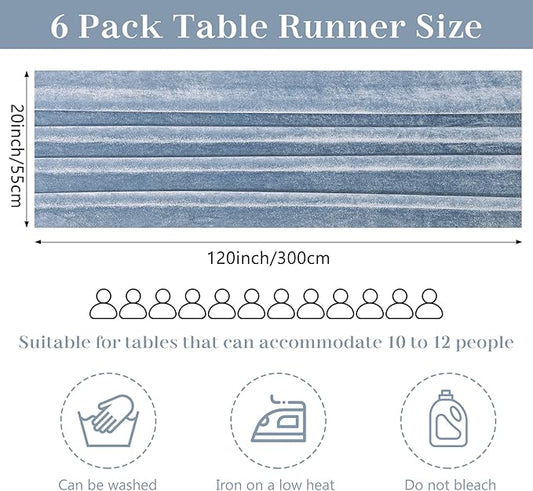 Velvet Table Runner 20 x 120 Inches 10ft Luxurious Thick Soft Velvet Christmas Thanksgiving Wedding Reception Table Runner for Party Reception Decorations(Dusty Blue, 6 Pack)
