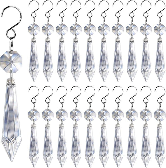 20PCS Clear Chandelier Icicle Crystal Prisms,55mm Chandelier Crystals Replacement,Crystals for Chandeliers with Hooks for Windows Wedding Lamp Decoration