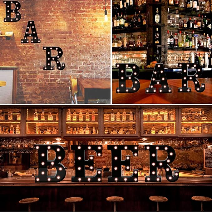 Light Up Black Alphabet Marquee Letters Sign LED Marquee Number Lights Sign for Night Light Home Bar Christmas Lamp Birthday Party Wedding Decoration W
