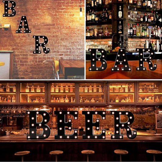 Black Bar Sign, Marquee Light Up Letters LED Marquee Number Lights Sign for Night Light Home Bar Christmas Lamp Birthday Party Wedding Decoration-BAR