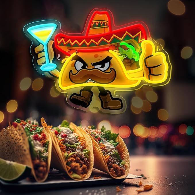 Tacos Neon Sign for Wall Decor,Dimmable Led Tacos Neon Light for Mexican Restaurant Decor Mexican Burritos Led Light Neon Light for Shop Restaurant Window Fast Food Shop Wall Decoration