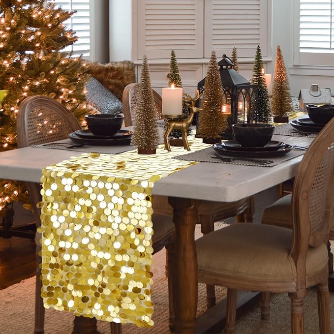 VHH Sequin Table Runner 12 x 108 inches Gold Table Runner, Glitter Runner for Party Wedding Birthday, Party Spring Easter Rustic, Birthday Supplies Decorations (1 Pack).