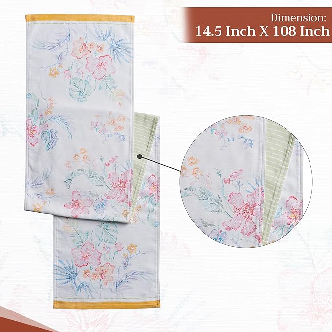 Maison d' Hermine Table Runner 100% Cotton Double Layer Table Runners 108 inches Long Decorative for Home Kitchen Dining Party Wedding Bridal Shower Spring Summer (Paradise Island, 14.50" x 108")