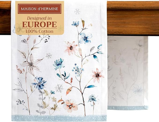 Maison d' Hermine Table Runner 100% Cotton Single Layer Table Runners 72 inches Long for Thanksgiving Christmas Decorations Home Kitchen Dining Party Wedding (Ice Florals, 14.5" x 72")