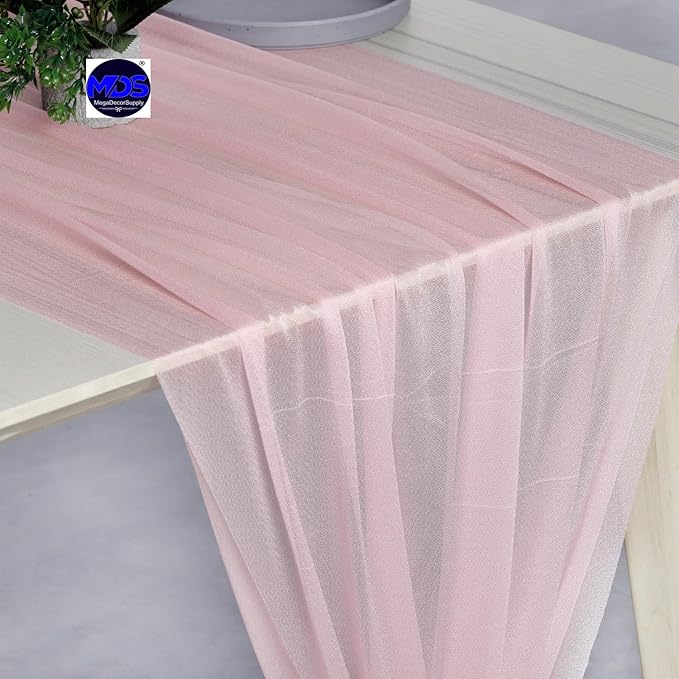 MDS Halloween Chiffon Table Runner - 20 Pack, 29 x 170 Inches, 14ft Each - Sheer Spooky Table Runners for Haunted House Parties, Trick-or-Treat Tables, Witchy Décor, Wedding & Events - Blush Pink