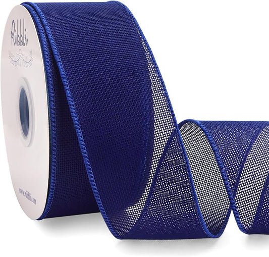 Ribbli Dark Blue Burlap Wired Ribbon, 2-1/2” Inch x Continuous 20 Yard, Wired Edge Ribbon for Wreaths,Big Bows,Tree Decoration,Outdoor Decoration