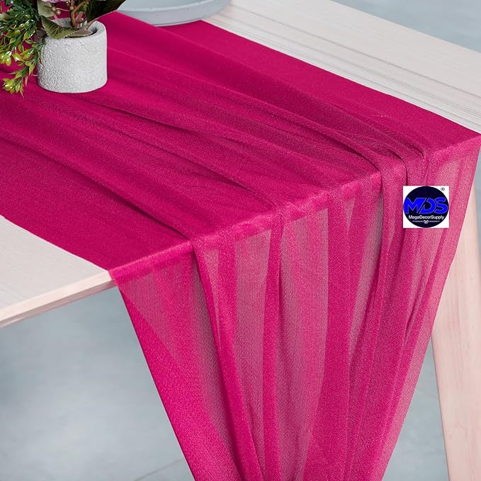 MDS Halloween Chiffon Table Runner - 15 Pack, 29 x 170 Inches, 14ft Each - Sheer Spooky Table Runners for Haunted House Parties, Trick-or-Treat Tables, Witchy Décor, Wedding & Events - Hot Pink