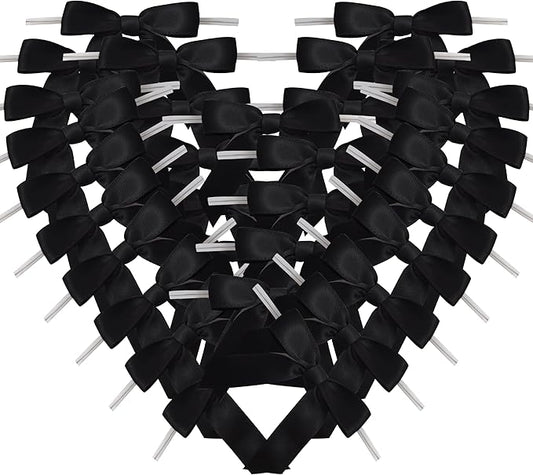 50pcs 2-1/2" Black Satin Ribbon Bows with Twist Tie Bows for Christmas Gift Packing&Wrapping (Black)