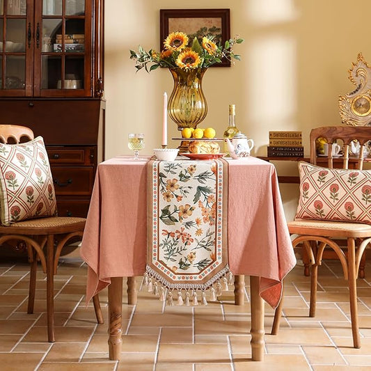 Vintage Small Linen Table Runner,Floral Table Runners 63 Inches Long,Soft and Luxury Tablerunner.Decoration Tabletop for Kitchen,Dining,Party,Home,Christmas,12"*63"