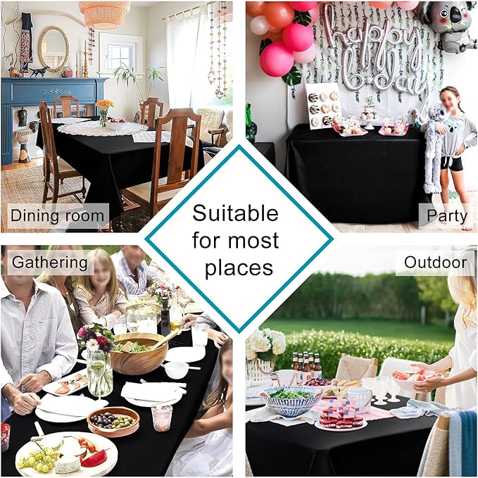 Hiasan Black Square Tablecloth - Waterproof and Spillproof Washable Fabric Table Cloth for Dining Room Kitchen, 60 x 60 Inch