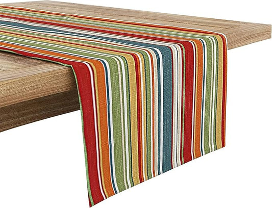 Ruvanti 100% Cotton Table Runner 120 Inches Long, Non-Slip, Stain Resistant, Washable & Reusable Table Runners Perfect for Wedding, Parties, Christmas, Holiday, in-Door use - Multi Stripe