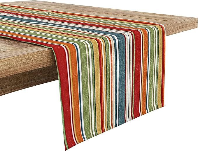 Ruvanti 100% Cotton Table Runner 36 Inches Long, Non-Slip, Stain Resistant, Washable & Reusable Table Runners Perfect for Wedding, Parties, Christmas, Holiday, in-Door use - Multi Stripe