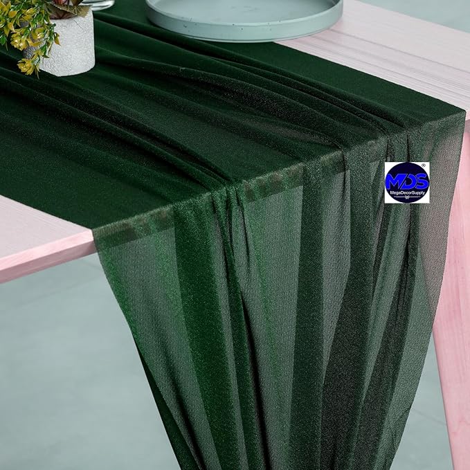 MDS 20 Pack 10ft Chiffon Table Runner 29 x 120 Inches Sheer Wedding Runner Romantic Rustic Table Runner for Wedding Decorations, Birthday Parties, Bridal Shower Party Arch Decor - Hunter Green
