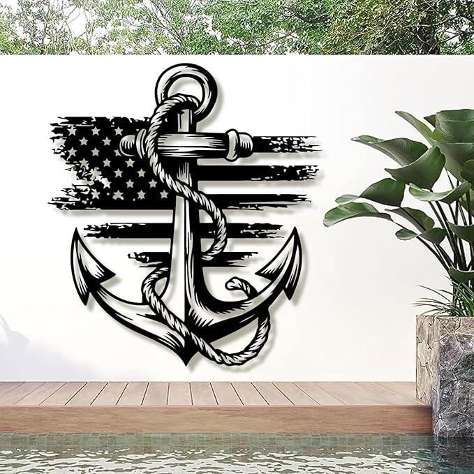 lunwall Metal Anchor Wall Decor, Anchor Metal Sign, Metal Anchor Decor, Anchor Metal Wall Art, Metal Nautical Wall Decor, Metal Wall Decor Coastal, Anchor Wall Decor (white, 31L x 29W / 80 x 72 cm)