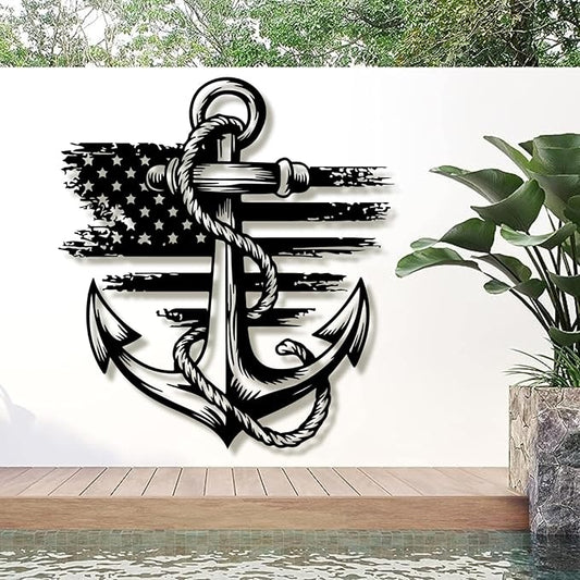 lunwall Metal Anchor Wall Decor, Anchor Metal Sign, Metal Anchor Decor, Anchor Metal Wall Art, Metal Nautical Wall Decor, Metal Wall Decor Coastal, Anchor Wall Decor (white, 24L x 21W / 60 x 54 cm)