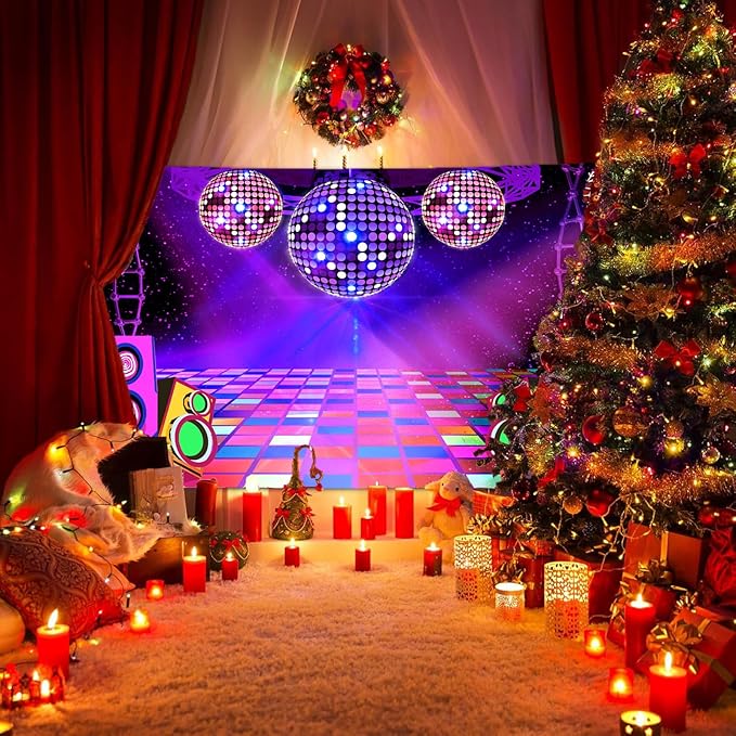 Dance Party Backdrop Retro 80s 90s Theme Stage Dance Ball Music Birthday Party Decoration DJ Photography Background 8 x 6 ft for Baby Shower Picture Photo Shoot Polyester Fabric, Red