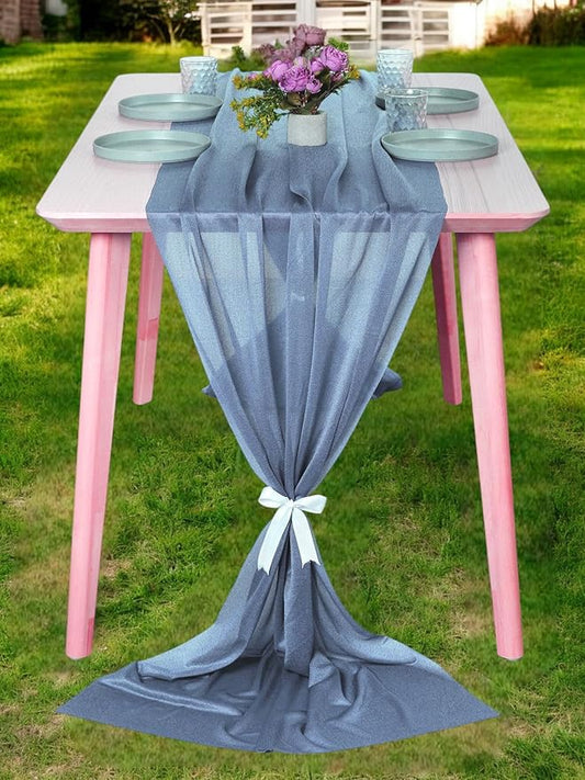 MDS Halloween Chiffon Table Runner - 15 Pack, 29 x 170 Inches, 14ft Each - Sheer Spooky Table Runners for Haunted House Parties, Trick-or-Treat Tables, Witchy Décor, Wedding & Events - Dusty Blue