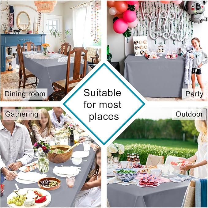 Hiasan Light Gray Rectangle Tablecloth - Waterproof Spillproof and Wrinkle Resistant Washable Polyester Table Cloth for Dining Party, 54 x 54 inch