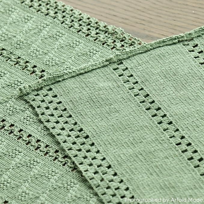 Artoid Mode Light Green Farmhouse Woven Rustic Hollow Table Runner, Seasonal Holiday Hollow Kitchen Dining Table Decoration for Home Party Decor 12x120 Inch