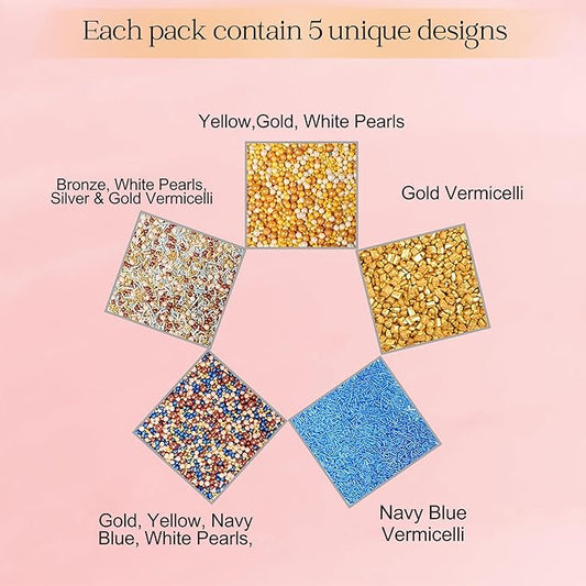 Confect Cake Decorating Sprinkles |Edible Pearl Sprinkles | Mix Gold White Blue & Yellow Pearl Dragees | Blue Jimmies | Gold Sparkling Sugar | Glam Sprinkles | Vegan, Gluten-Free, Nut-Free, Soy-Free, Dairy-Free, Palm Oil-Free - 5 Oz