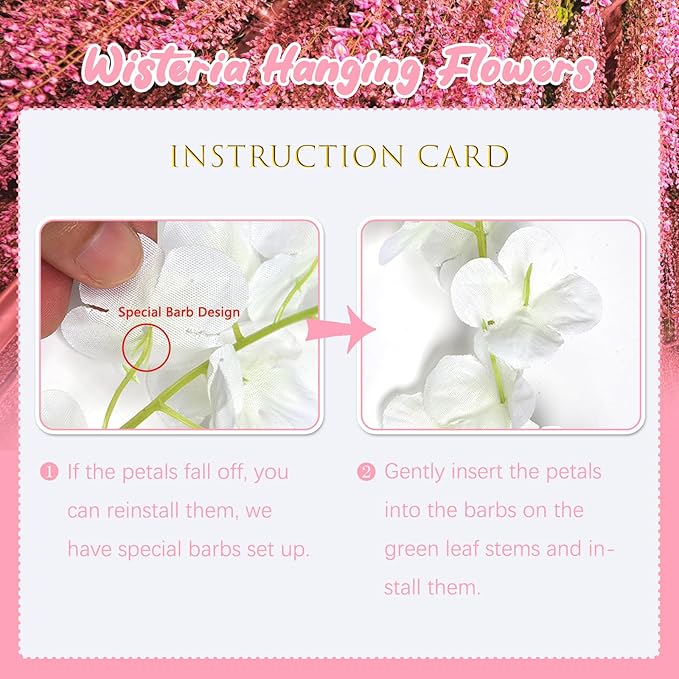 12 Pack Dark Pink Wisteria Hanging Flowers, 3.44 Ft Fake Hanging Flowers, Artificial Wisteria Garland Vines for Wedding Room Backdrop Outdoor Patio Garden Decoration