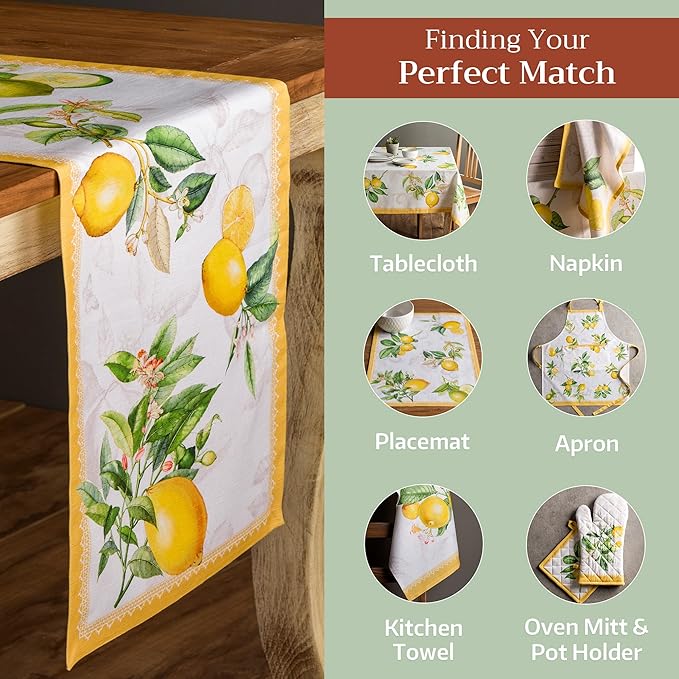 Maison d' Hermine Table Runner 100% Cotton Single Layer Table Runners 108 inches Long Decorative for Home Kitchen Dining Party Wedding Bridal Shower Spring Summer (Limoncello, 14.50" x 108")
