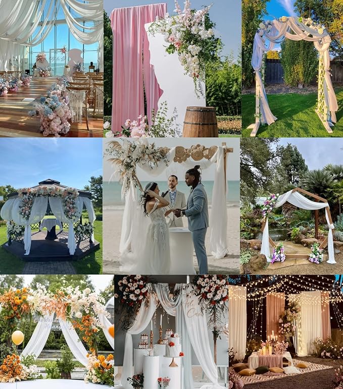White Wedding Arch Draping Fabric 2 Panels 29" x 20 FT White Drapes for Backdrop Sheer Curtains Wedding Drapes for Romantic Bridal Baby Shower Ceremony Birthday Party Fall Outdoor Events