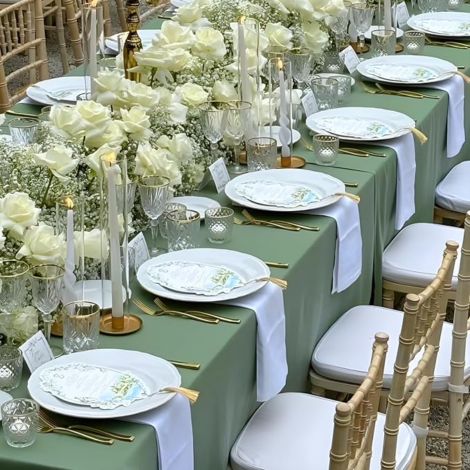 8 Pack Sage Green Tablecloth 60 x 102 Inch Rectangular Tablecloths for 6 Foot Rectangle Tables, Wrinkle Resistant Green Table Cloth Washable Polyester Fabric Table Covers for Party Wedding Banquet