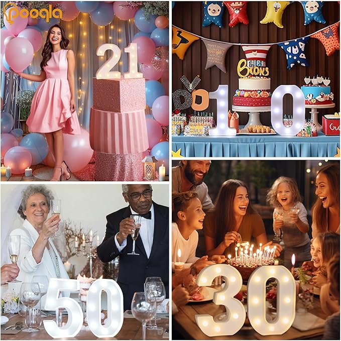 Pooqla LED Light Up Numbers, Warm White and Cool White Decorative Lighted Marquee Numbers, Light Up Numbers for Boys Girls Party, Wedding, Bar, Night Light, Room Decor, Birthday Decoration, Number 5